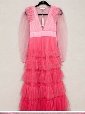 LoveShackFancy Françoise Gown Millennial Pink Ombré Size 0 NWT Tiered Maxi Dress